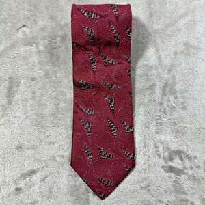Vintage Valentino Cravatte Tie Men 55x3.5 Red Abstract Geometric Silk Made Italy